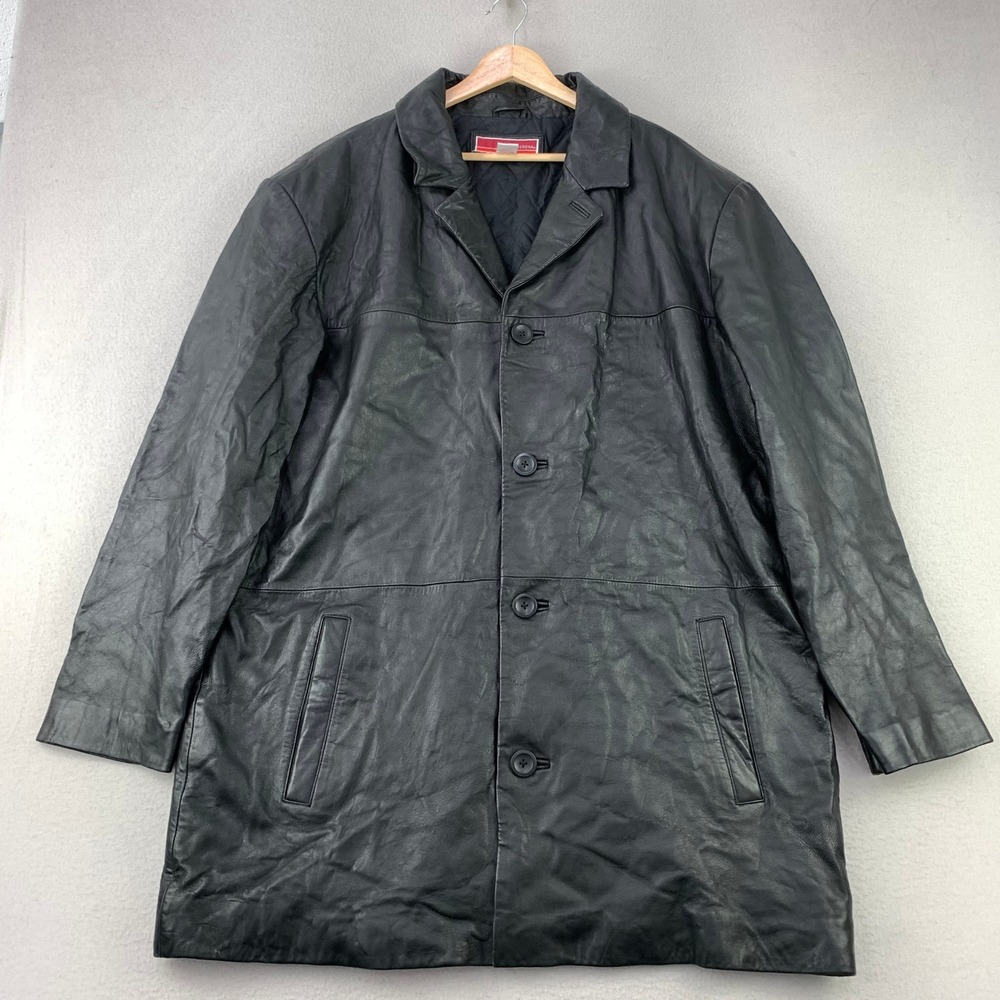 Vintage Merona Genuine Leather Car Coat Jacket Mens XL Black Quilted Lining 90s